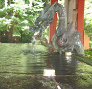 手水舎では、立派な龍神の口から水が流れています。